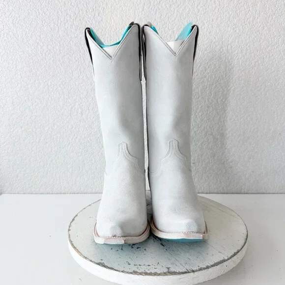 Lane Boots EMMA JANE White Suede Cowboy Western Cowgirl Mid Calf Snip Toe 8.5 - Picture 7 of 13
